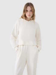 4F Bluza dresowa nierozpinana z modalem damska - biała M. Białe bluzy 4f, m, bez wzorów, z dresówki, bez kaptura. W wyprzedaży za 99.99 zł.