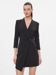 Elisabetta Franchi Sukienka koktajlowa AB-562-41E2-V500 Czarny Regular Fit. Czarne sukienki Elisabetta Franchi, bez wzorów, z syntetyku, wizytowe, bez kołnierzyka, bez ramiączek. Za 2,489.00 zł.