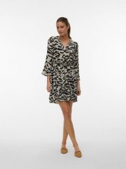 Vero Moda Sukienka w kolorze beżowo-czarnym rozmiar: S. Brązowe sukienki Vero Moda, na imprezę, s, bez wzorów, z tkaniny, klasyczne, bez kołnierzyka, bez ramiączek, mini, rozkloszowane. Za 100.52 zł.