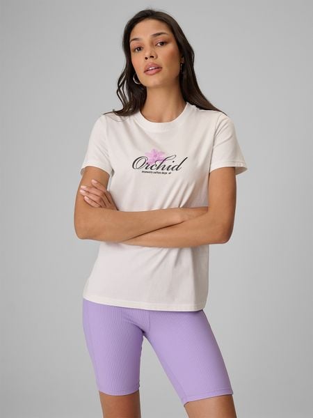 4F T-shirt regular z nadrukiem damski - biały S. Białe t-shirty 4f, s, bez wzorów, z bawełny, bez kołnierzyka, bez ramiączek. W wyprzedaży za 39.99 zł.