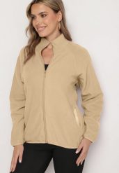 Beżowa Bluza na Suwak o Prostym Kroju ze Stójką i Kieszeniami Esamira. Brązowe bluzy Born2be, l, bez wzorów, z jeansu, bez kaptura. Za 29.99 zł.
