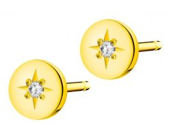 Kolczyki z żółtego złota z diamentami - 0,02 ct - próba 375. Żółte kolczyki Apart, z diamentem, złote. W wyprzedaży za 489.30 zł.