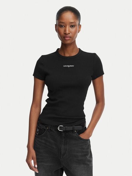 Tommy Jeans T-Shirt Script Rib DW0DW22809 Czarny Slim Fit. Czarne t-shirty Tommy Jeans, xs, bez wzorów, z bawełny, bez kołnierzyka, bez ramiączek. Za 127.99 zł.