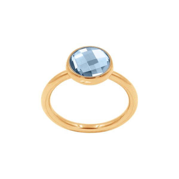 Pierścionek z niebieskim kryształem pozłacany. Żółte pierścionki Lilou, pozłacane. Za 159.00 zł.