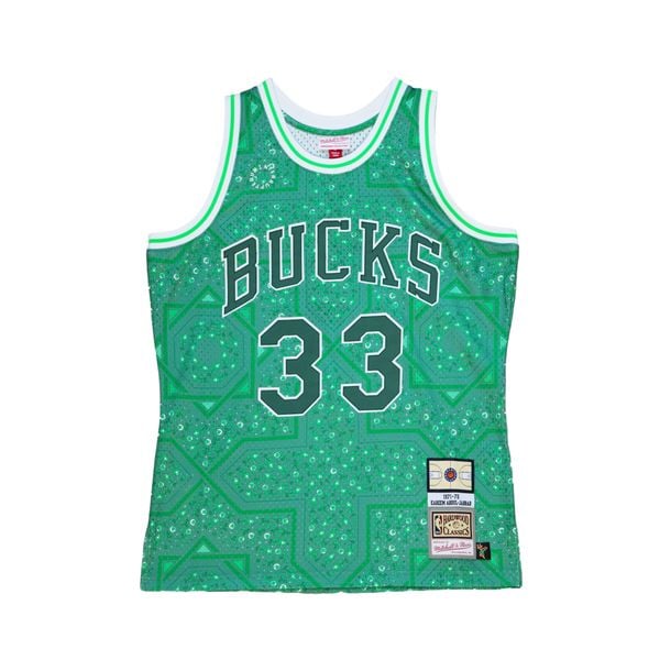 Koszulka NBA Milwaukee Bucks Kareem Abdul-Jabbar. Zielone bluzki Mitchell & Ness, bez wzorów, sportowe, bez kołnierzyka, bez ramiączek. Za 672.00 zł.