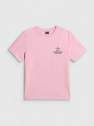4F T-shirt relaxed z nadrukiem damski - różowy XS. Czerwone koszulki sportowe 4f, bez wzorów, z bawełny, bez ramiączek. Za 69.99 zł.