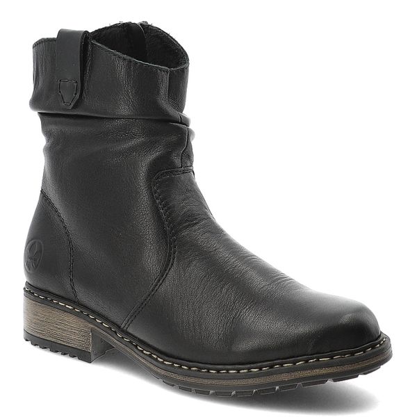 Czarne Botki Rieker Ocieplane Buty Damskie Zapinane Na Suwak. Czarne botki Rieker, bez wzorów, ze skóry, bez obcasa, bez zapięcia. Za 339.99 zł.