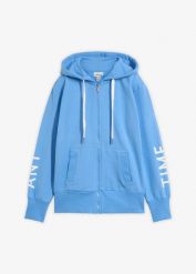 Bluza rozpinana z kapturem z elastycznej mieszanki bawełny. Niebieskie bluzy bonprix, bez wzorów, z bawełny, z kapturem. Za 209.99 zł.