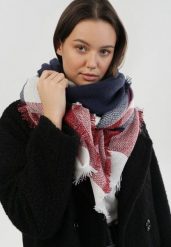 Granatowy Szalik Entertainment. Niebieskie szaliki Born2be, z aplikacjami, eleganckie. Za 29.99 zł.