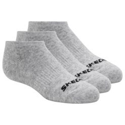 Skarpetki sportowe dla dorosłych 3pk Unisex Non Terry No Show. Szare skarpety Skechers, bez wzorów, z bawełny. Za 39.99 zł.