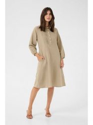 CULTURE Sukienka w kolorze beżowym rozmiar: S. Brązowe sukienki Culture, na co dzień, s, bez wzorów, bez kołnierzyka, bez ramiączek, midi, proste. Za 173.99 zł.