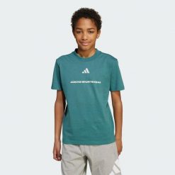 Koszulka adidas Slogan Single Jersey. Niebieskie bluzki Adidas, bez wzorów, z jersey, sportowe, bez kołnierzyka, bez ramiączek. W wyprzedaży za 51.97 zł.