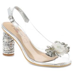 Sandały damskie S.Barski, cholewka z transparentnego materiału z regulacją na klamrę, srebrne, KV61-6050. Szare sandały S.BARSKI, z aplikacjami, bez obcasa, na obcasie, bez zapięcia. Za 199.00 zł.