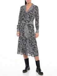 Replay Sukienka w kolorze biało-czarnym rozmiar: XL. Białe sukienki Replay, xl, bez wzorów, z tkaniny, bez kołnierzyka, bez ramiączek, midi. Za 331.46 zł.