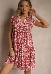 Czerwona Rozkloszowana Sukienka z Bawełny o Fasonie Oversize Liranda. Czerwone sukienki Renee, l, z aplikacjami, z bawełny, bez kołnierzyka, bez ramiączek, midi, oversize. Za 49.99 zł.