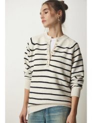 Happiness Istanbul Sweter w kolorze kremowo-czarnym rozmiar: onesize. Brązowe swetry Happiness Istanbul, bez wzorów, bez ramiączek. Za 73.99 zł.