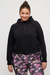 Damskie Bluza krótki fason długi rękaw kaptur. Czarne bluzy Ulla Popken, plus size, bez wzorów, z bawełny, z kapturem. Za 239.99 zł.