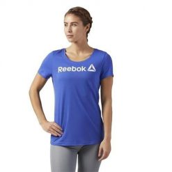 Koszulka treningowa damska Reebok Scoop Neck. Niebieskie bluzki Reebok, l, bez wzorów, sportowe, bez kołnierzyka, bez ramiączek. Za 85.00 zł.