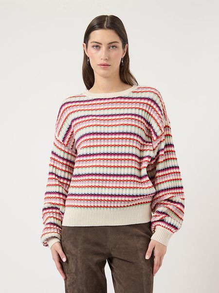 YAS Sweter "Boogie" w kolorze kremowym ze wzorem rozmiar: S. Brązowe swetry YAS, s, bez wzorów, z bawełny, bez ramiączek. Za 193.29 zł.