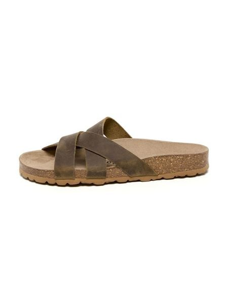 Billowy Skórzane klapki w kolorze khaki rozmiar: 38. Brązowe klapki Billowy, bez wzorów, z otwartym noskiem, bez obcasa. Za 154.95 zł.