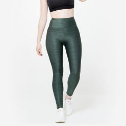 Legginsy fitness damskie Domyos. Zielone legginsy DOMYOS, l, bez wzorów, z elastanu, z podwyższonym stanem. W wyprzedaży za 49.99 zł.