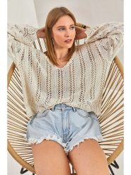 Bianco Lucci Sweter w kolorze beżowym rozmiar: onesize. Brązowe swetry Bianco Lucci, bez wzorów, ze splotem, bez ramiączek. Za 52.79 zł.