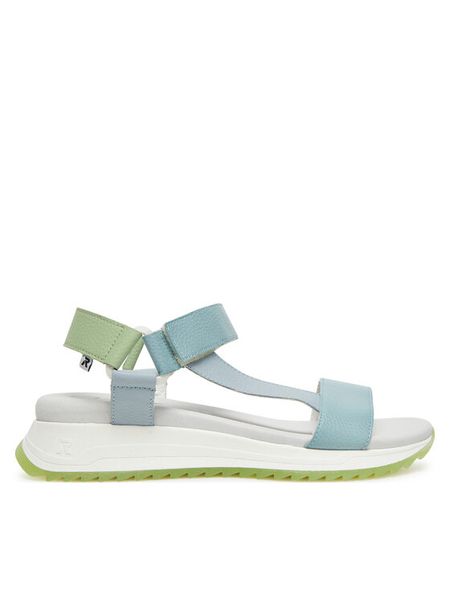 Rieker Sandały W2951-10 Niebieski. Niebieskie sandały Rieker, bez wzorów, ze skóry, bez obcasa, na koturnie, bez zapięcia. Za 349.99 zł.