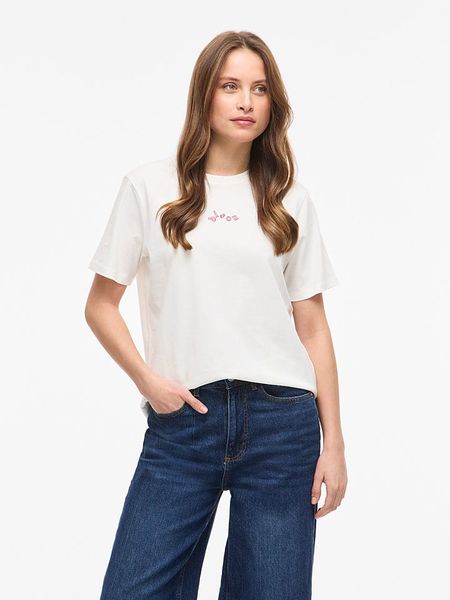 Vila Koszulka w kolorze białym rozmiar: XL. Białe bluzki Vila, xl, bez wzorów, z bawełny, bez kołnierzyka, bez ramiączek. Za 68.95 zł.