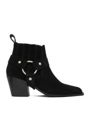 Badura Botki EO-CLEO-501-25 Czarny. Czarne botki Badura, bez wzorów, ze skóry, bez obcasa, na słupku, bez zapięcia. Za 429.99 zł.
