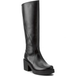 Kozaki ANN MEX - 8524 01S Czarny. Czarne kozaki Ann Mex, ze skóry, bez obcasa, na obcasie, bez zapięcia. W wyprzedaży za 339.00 zł.
