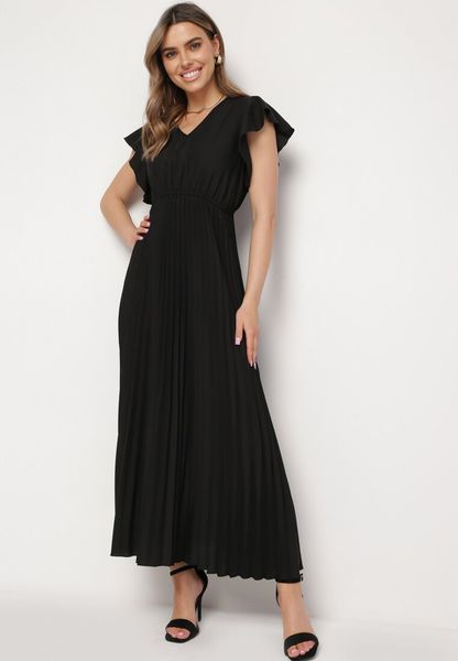 Czarna Plisowana Sukienka Maxi Rozkloszowana z Luźnymi Rękawkami Serahpine. Czarne sukienki Born2be, na co dzień, na lato, l, bez wzorów, bez kołnierzyka, bez ramiączek, maxi, proste. Za 69.99 zł.