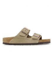 Birkenstock Skórzane klapki "Arizona" w kolorze szarobrązowym rozmiar: 45. Brązowe klapki Birkenstock, bez wzorów, ze skóry, z otwartym noskiem, bez obcasa. Za 379.95 zł.