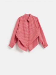 Koszula w kratę z bawełną - czerwony. Czerwone koszule Reserved, l, bez wzorów, z bawełny, bez kołnierzyka, bez ramiączek. Za 139.99 zł.