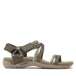 Sandały Merrell. Zielone sandały Merrell, bez wzorów, sportowe, bez obcasa, bez zapięcia. Za 269.99 zł.
