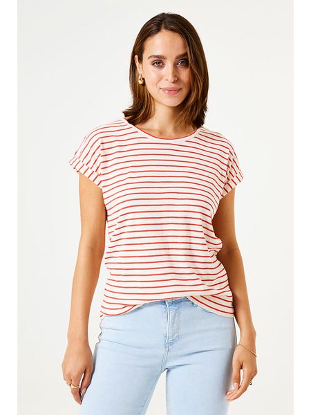 Garcia Koszulka w kolorze biało-jasnoróżowym rozmiar: XL. Białe bluzki Garcia, xl, bez wzorów, bez kołnierzyka, bez ramiączek. Za 61.17 zł.