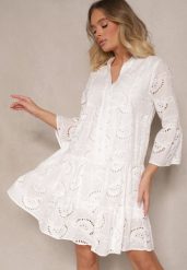 Biała Haftowana Sukienka Boho z Bawełny o Rozkloszowanym Kroju Helavira. Białe sukienki Renee, na co dzień, na lato, m, bez wzorów, z bawełny, boho, bez kołnierzyka, bez ramiączek, mini, rozkloszowane. Za 99.99 zł.