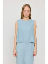 MAZINE Top "Denim" w kolorze błękitnym rozmiar: L. Niebieskie topy MAZINE, l, bez wzorów, z denimu, bez kołnierzyka, bez ramiączek. Za 110.04 zł.