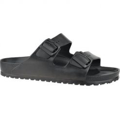 Klapki unisex Birkenstock Arizona W Eva. Czarne klapki Birkenstock, bez wzorów, z materiału, bez obcasa. Za 265.00 zł.