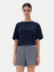 Tommy Hilfiger Piżama UW0UW05760 Granatowy Regular Fit. Niebieskie piżamy TOMMY HILFIGER, bez wzorów, z bawełny, bez ramiączek. Za 249.99 zł.