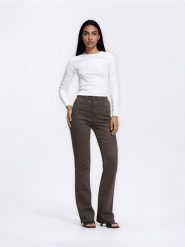 Jeansy flare z wysokim stanem - dark grey jeans. Szare jeansy Reserved, bez wzorów, z podwyższonym stanem. Za 129.99 zł.