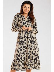 Awama Sukienka w kolorze beżowym rozmiar: L. Brązowe sukienki Awama, l, bez wzorów, bez kołnierzyka, bez ramiączek, midi. Za 144.99 zł.