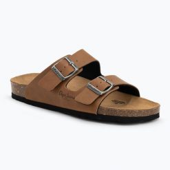 Klapki damskie Pepe Jeans Oban Classic 1. Brązowe klapki Pepe Jeans, bez wzorów, z jeansu, bez obcasa. Za 234.40 zł.