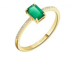Pierścionek z żółtego złota z diamentami i szmaragdem syntetycznym - próba 585. Żółte pierścionki Apart, z diamentem, złote. Za 2,159.00 zł.