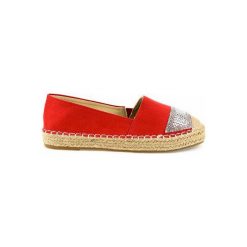 Czerwone trampki espadryle na platformie 180-6. Czerwone espadryle ButyModne, z aplikacjami, bez obcasa, na platformie, bez zapięcia. Za 79.00 zł.