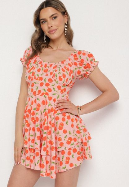 Różowa Rozkloszowana Sukienka z Bawełną z Motywem Wiśni Lunadessa. Czerwone sukienki Born2be, na co dzień, na lato, l, bez wzorów, z bawełny, eleganckie, bez kołnierzyka, bez ramiączek, proste. Za 59.99 zł.