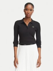 Lacoste Polo DF5281 Czarny Slim Fit. Czarne koszulki polo Lacoste, bez wzorów, z bawełny, bez kołnierzyka, bez ramiączek. Za 624.99 zł.