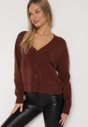 Brązowy Rozpinany Kardigan z Dodatkiem Kaszmiru Vetirira. Brązowe kardigany Born2be, bez wzorów, z jeansu. Za 109.99 zł.