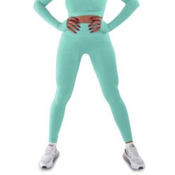 Techniczne legginsy z efektem push-up i idealną sylwetką. Niebieskie legginsy R-EVENGE, l, bez wzorów, z elastanu. Za 237.89 zł.