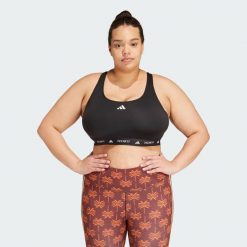 Biustonosz TECHFIT (Plus Size). Czarne bielizna sportowa Adidas, plus size, bez wzorów, z materiału. Za 179.00 zł.