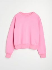 Dresowa bluza crewneck basic - różowy. Czerwone bluzy Sinsay, l, bez wzorów, z dresówki, bez kaptura. Za 35.99 zł.